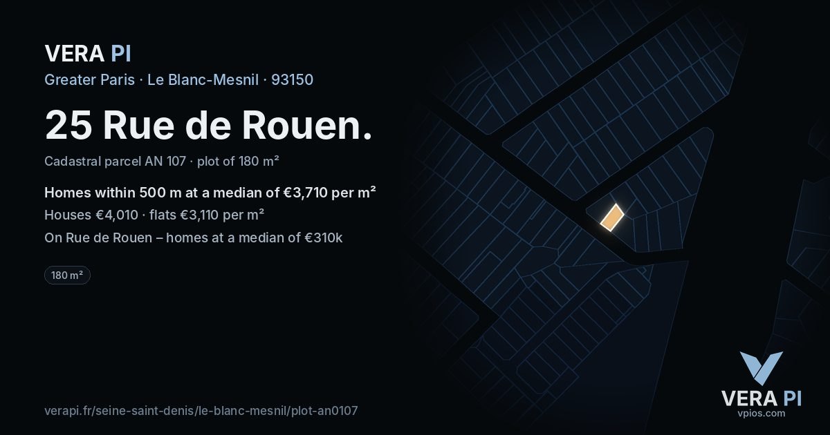 25 Rue de Rouen, Le Blanc-Mesnil at night – the plot lit, the parcels around coloured by the prices near them