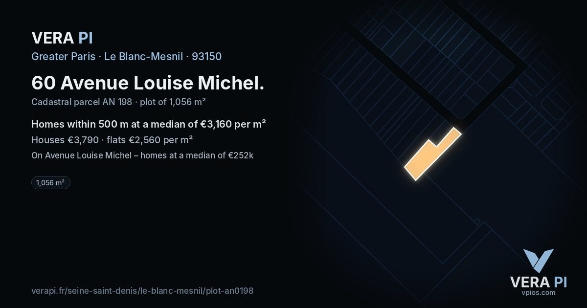60 Avenue Louise Michel, Le Blanc-Mesnil at night – the plot lit, the parcels around coloured by the prices near them