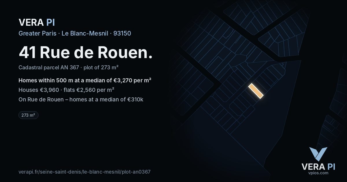 41 Rue de Rouen, Le Blanc-Mesnil at night – the plot lit, the parcels around coloured by the prices near them
