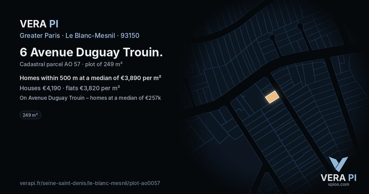 6 Avenue Duguay Trouin, Le Blanc-Mesnil at night – the plot lit, the parcels around coloured by the prices near them