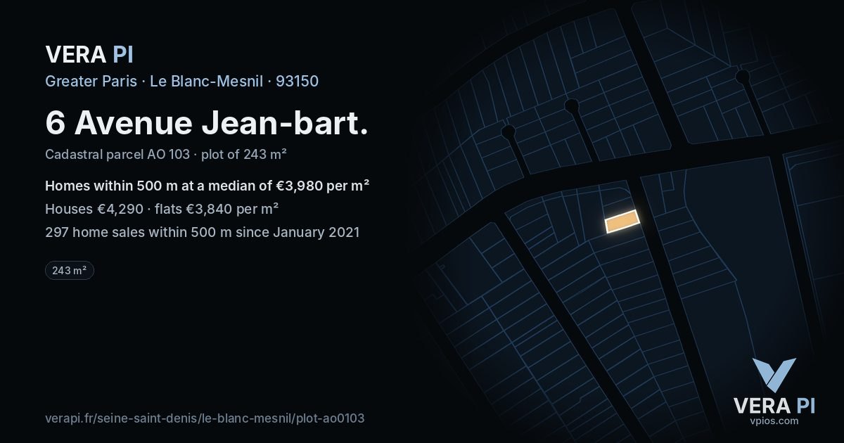 6 Avenue Jean-bart, Le Blanc-Mesnil at night – the plot lit, the parcels around coloured by the prices near them