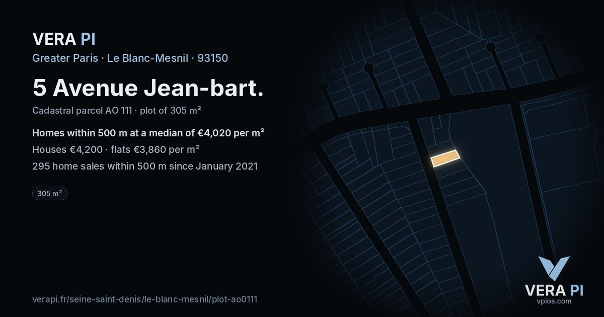 5 Avenue Jean-bart, Le Blanc-Mesnil at night – the plot lit, the parcels around coloured by the prices near them