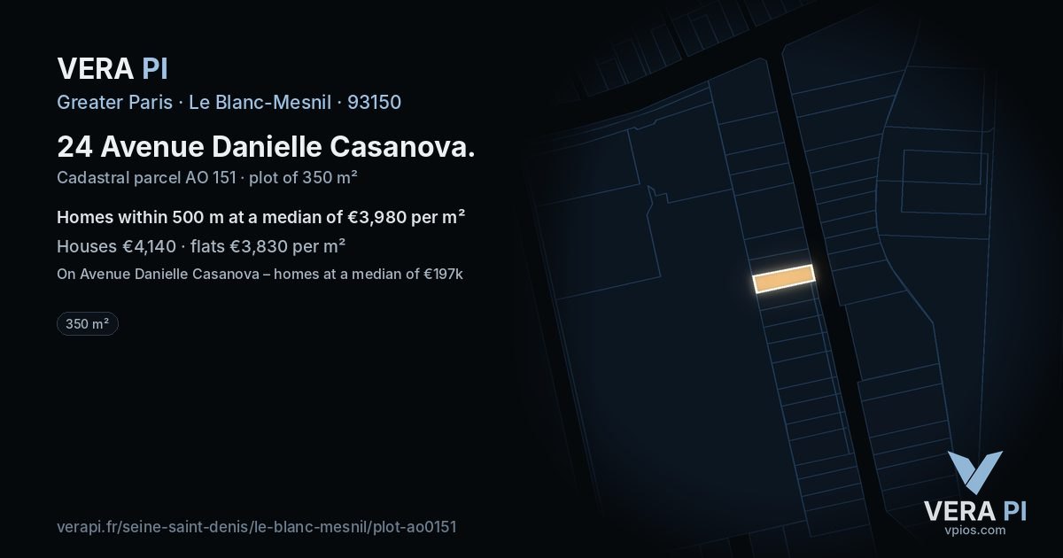 24 Avenue Danielle Casanova, Le Blanc-Mesnil at night – the plot lit, the parcels around coloured by the prices near them