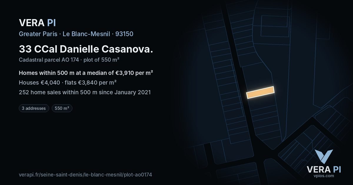 33 CCal Danielle Casanova, Le Blanc-Mesnil at night – the plot lit, the parcels around coloured by the prices near them
