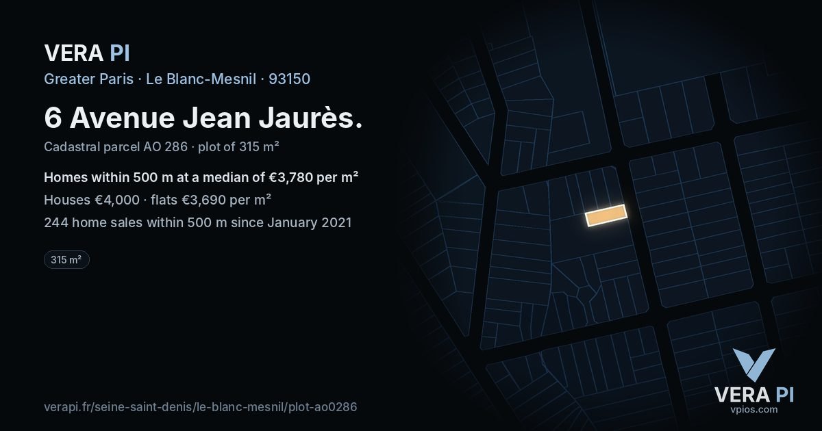 6 Avenue Jean Jaurès, Le Blanc-Mesnil at night – the plot lit, the parcels around coloured by the prices near them