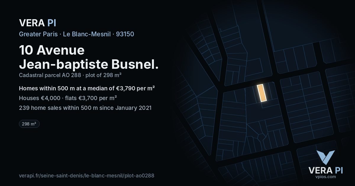 10 Avenue Jean-baptiste Busnel, Le Blanc-Mesnil at night – the plot lit, the parcels around coloured by the prices near them