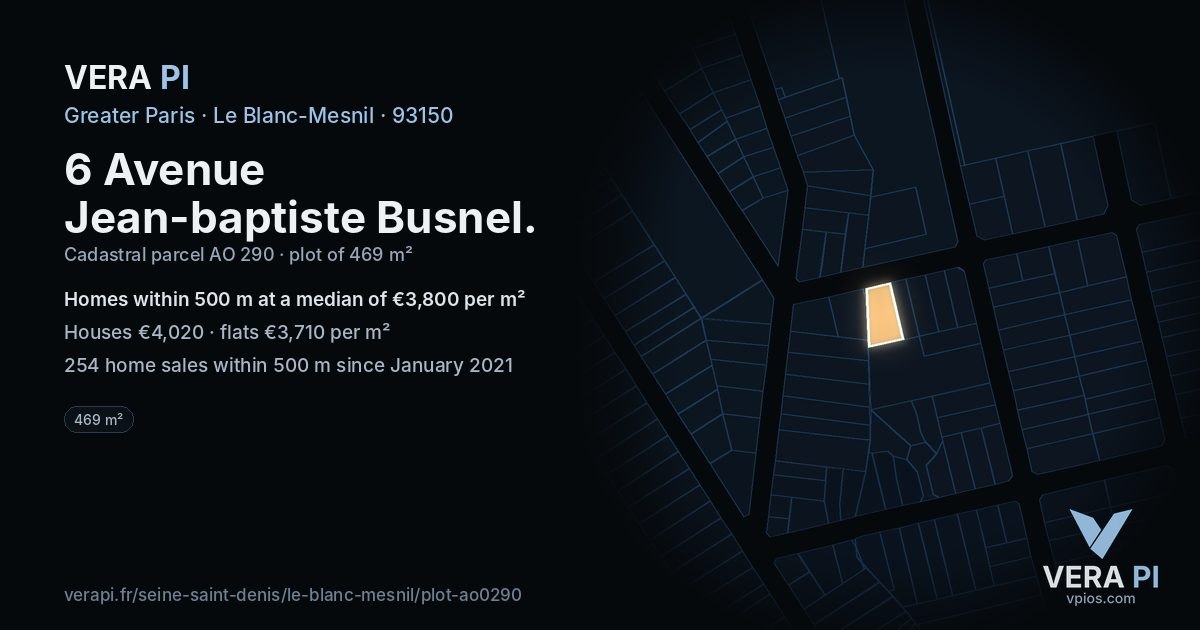 6 Avenue Jean-baptiste Busnel, Le Blanc-Mesnil at night – the plot lit, the parcels around coloured by the prices near them
