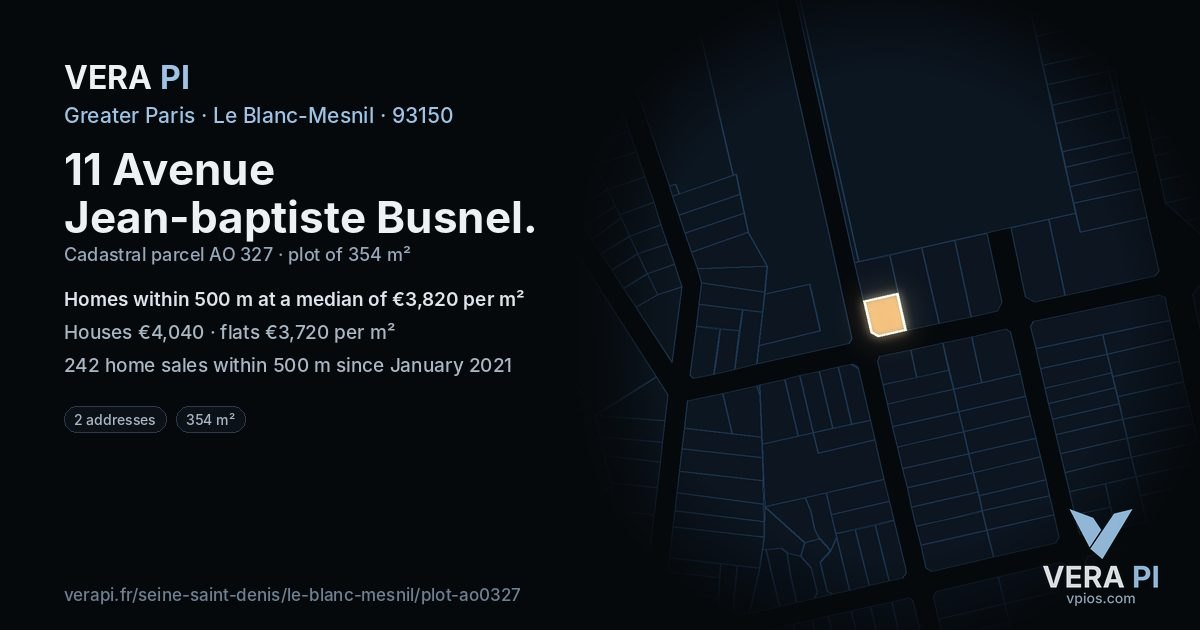 11 Avenue Jean-baptiste Busnel, Le Blanc-Mesnil at night – the plot lit, the parcels around coloured by the prices near them