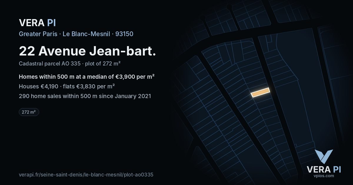 22 Avenue Jean-bart, Le Blanc-Mesnil at night – the plot lit, the parcels around coloured by the prices near them