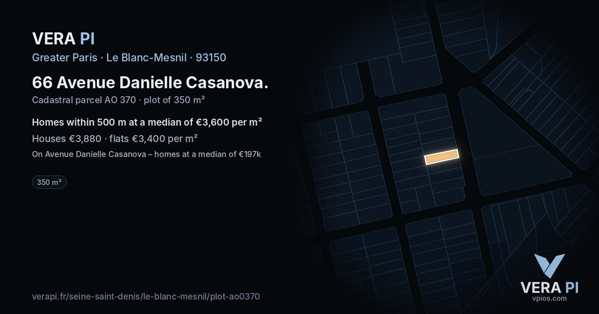 66 Avenue Danielle Casanova, Le Blanc-Mesnil at night – the plot lit, the parcels around coloured by the prices near them