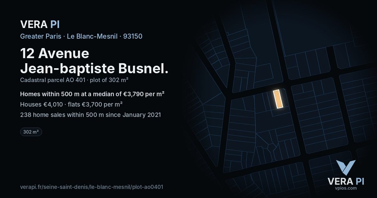 12 Avenue Jean-baptiste Busnel, Le Blanc-Mesnil at night – the plot lit, the parcels around coloured by the prices near them