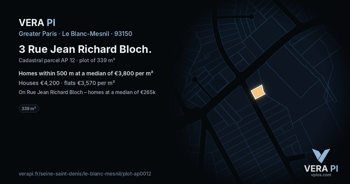 3 Rue Jean Richard Bloch, Le Blanc-Mesnil at night – the plot lit, the parcels around coloured by the prices near them