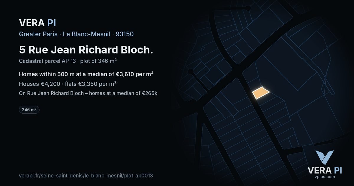 5 Rue Jean Richard Bloch, Le Blanc-Mesnil at night – the plot lit, the parcels around coloured by the prices near them