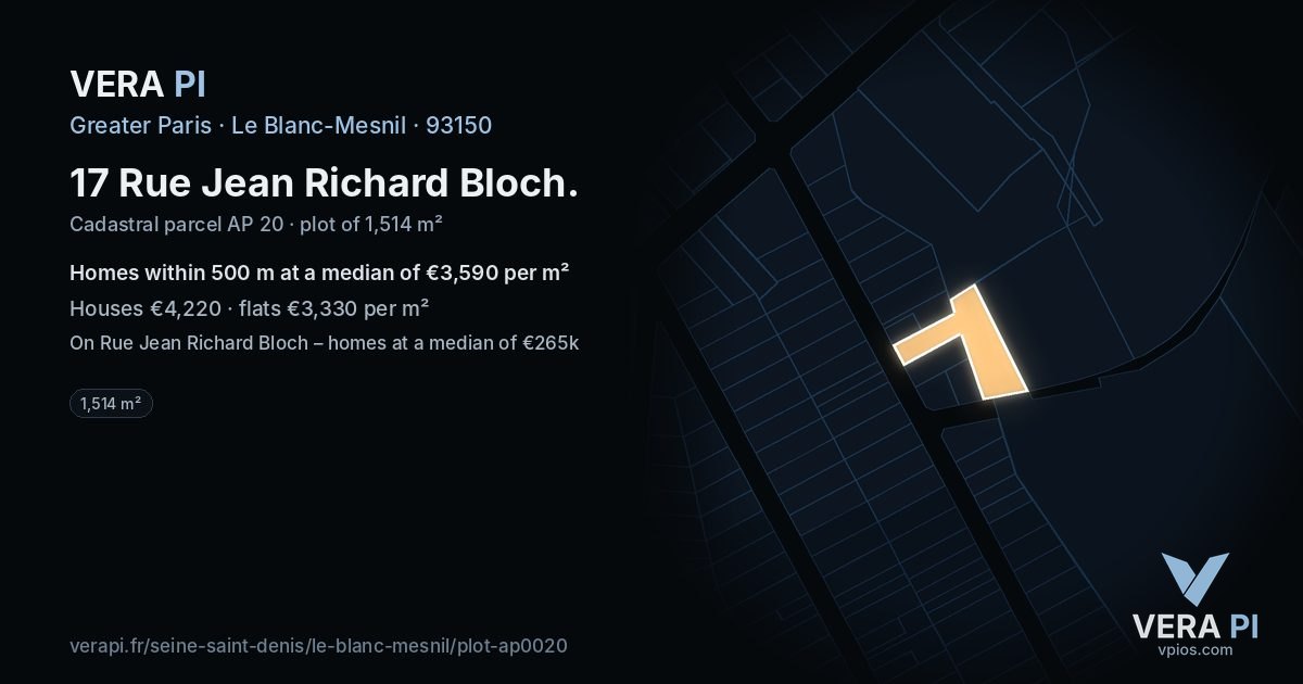 17 Rue Jean Richard Bloch, Le Blanc-Mesnil at night – the plot lit, the parcels around coloured by the prices near them
