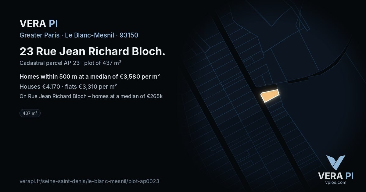 23 Rue Jean Richard Bloch, Le Blanc-Mesnil at night – the plot lit, the parcels around coloured by the prices near them