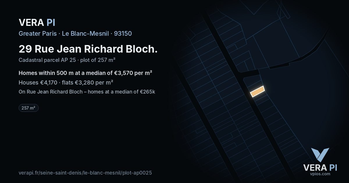 29 Rue Jean Richard Bloch, Le Blanc-Mesnil at night – the plot lit, the parcels around coloured by the prices near them