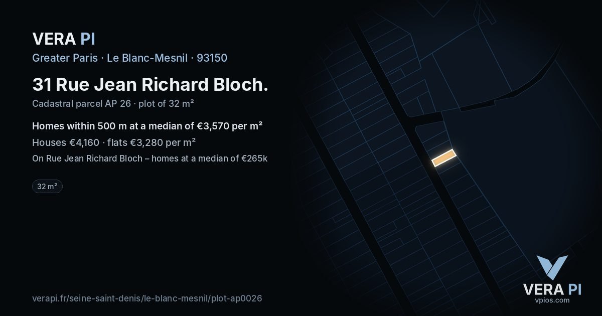 31 Rue Jean Richard Bloch, Le Blanc-Mesnil at night – the plot lit, the parcels around coloured by the prices near them