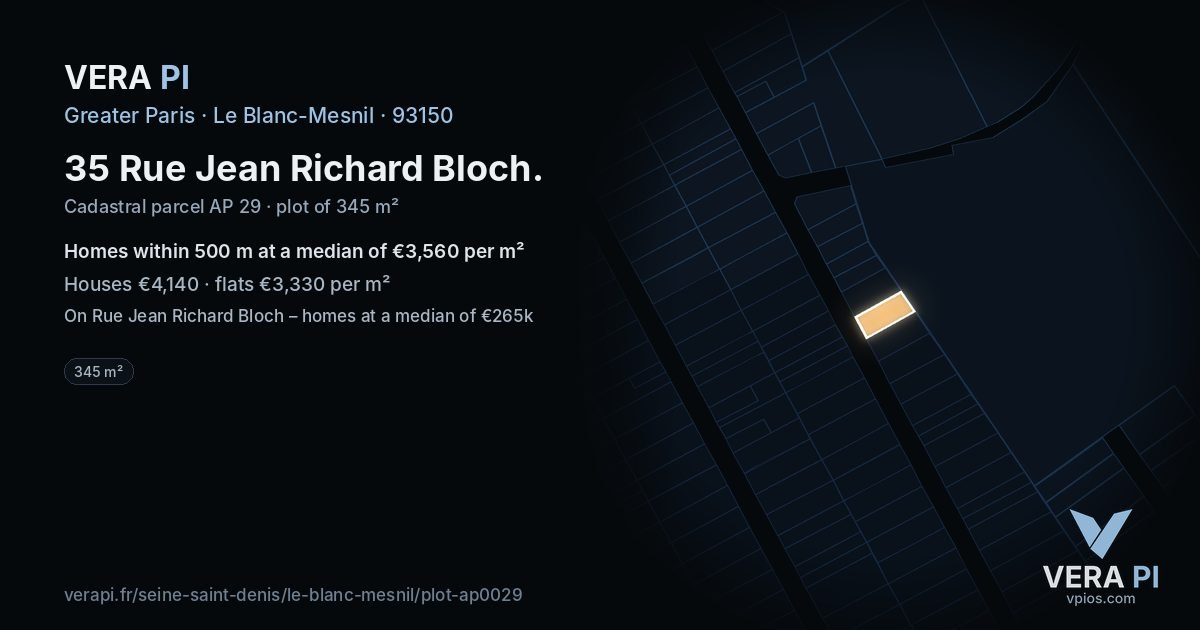 35 Rue Jean Richard Bloch, Le Blanc-Mesnil at night – the plot lit, the parcels around coloured by the prices near them