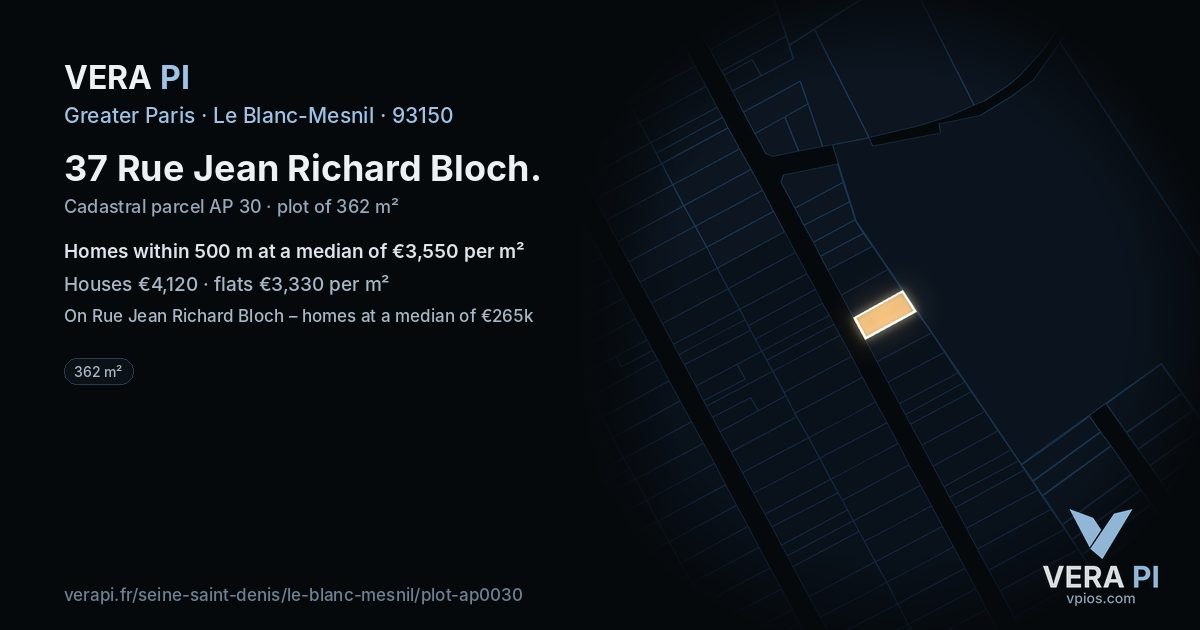 37 Rue Jean Richard Bloch, Le Blanc-Mesnil at night – the plot lit, the parcels around coloured by the prices near them