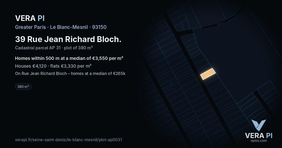 39 Rue Jean Richard Bloch, Le Blanc-Mesnil at night – the plot lit, the parcels around coloured by the prices near them