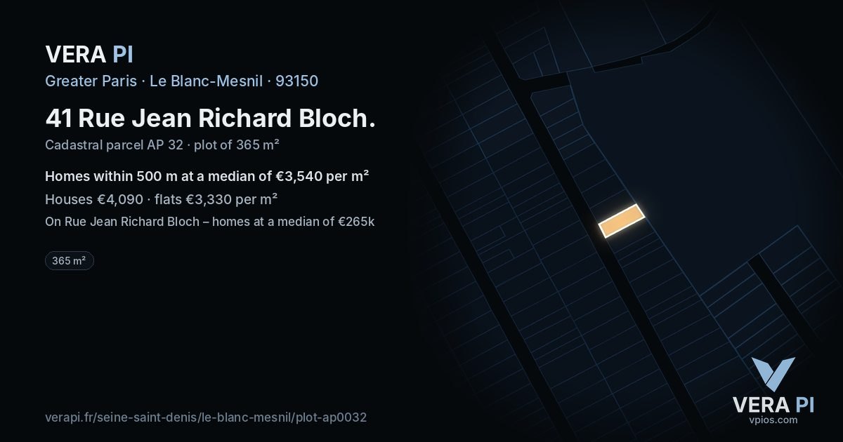 41 Rue Jean Richard Bloch, Le Blanc-Mesnil at night – the plot lit, the parcels around coloured by the prices near them