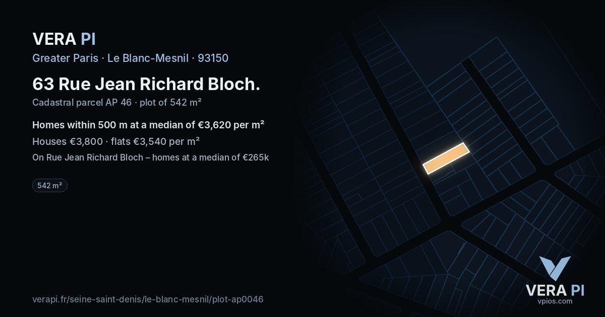 63 Rue Jean Richard Bloch, Le Blanc-Mesnil at night – the plot lit, the parcels around coloured by the prices near them