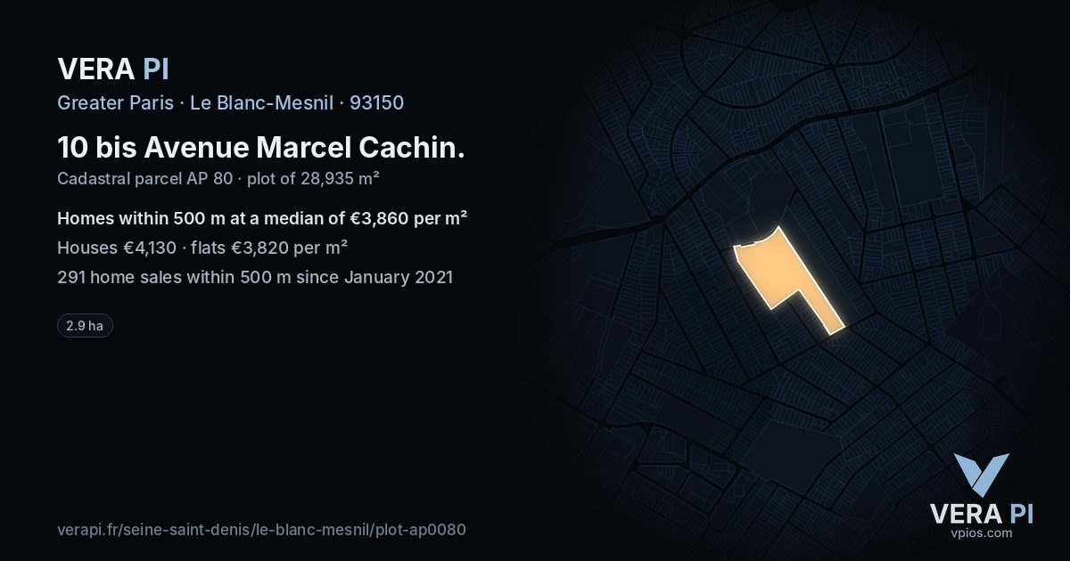 10 bis Avenue Marcel Cachin, Le Blanc-Mesnil at night – the plot lit, the parcels around coloured by the prices near them