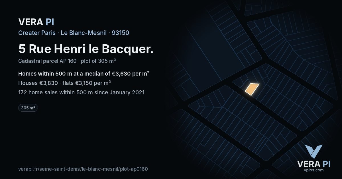 5 Rue Henri le Bacquer, Le Blanc-Mesnil at night – the plot lit, the parcels around coloured by the prices near them