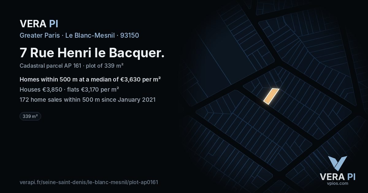 7 Rue Henri le Bacquer, Le Blanc-Mesnil at night – the plot lit, the parcels around coloured by the prices near them