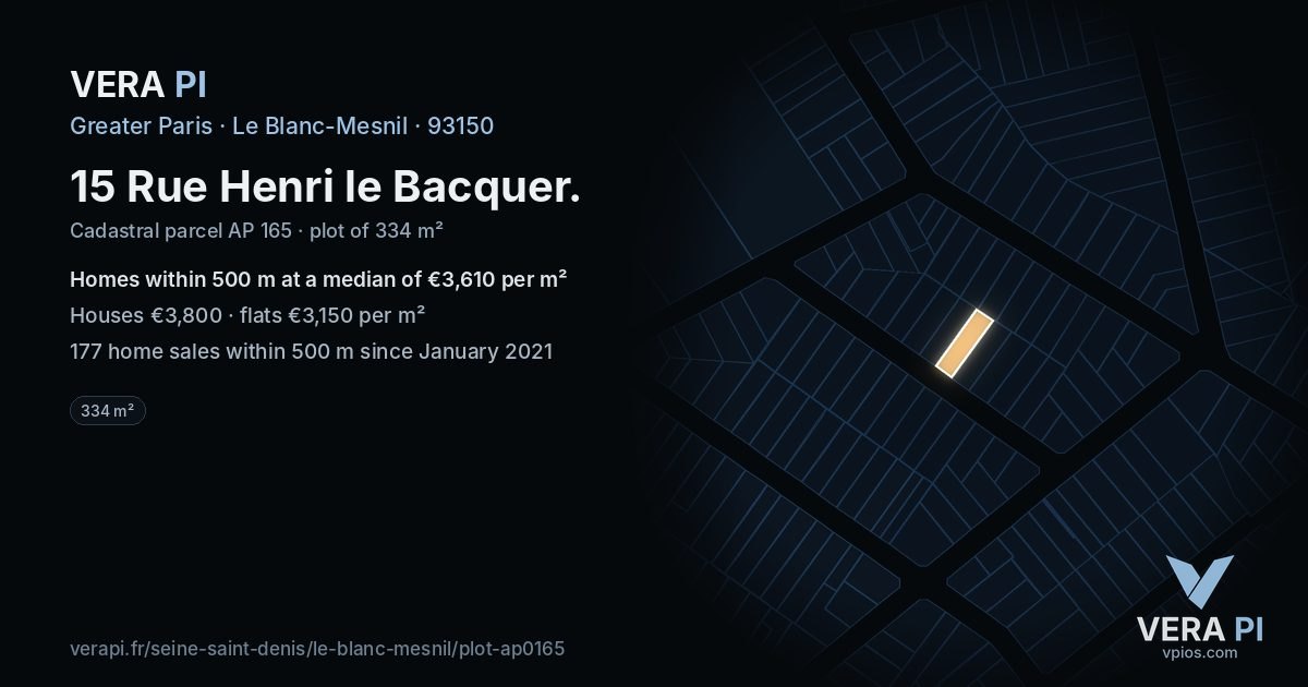 15 Rue Henri le Bacquer, Le Blanc-Mesnil at night – the plot lit, the parcels around coloured by the prices near them