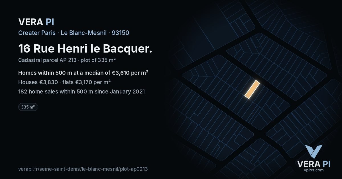 16 Rue Henri le Bacquer, Le Blanc-Mesnil at night – the plot lit, the parcels around coloured by the prices near them