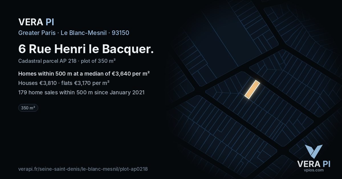 6 Rue Henri le Bacquer, Le Blanc-Mesnil at night – the plot lit, the parcels around coloured by the prices near them