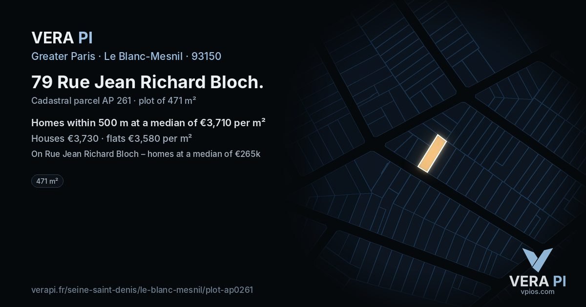 79 Rue Jean Richard Bloch, Le Blanc-Mesnil at night – the plot lit, the parcels around coloured by the prices near them