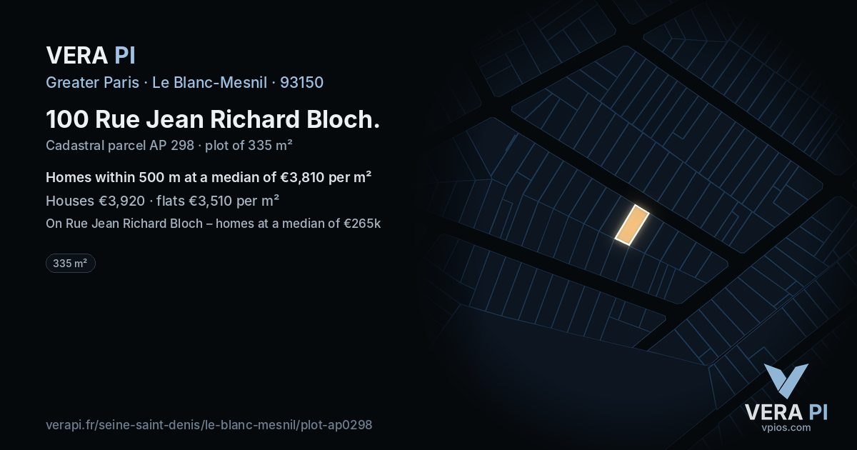 100 Rue Jean Richard Bloch, Le Blanc-Mesnil at night – the plot lit, the parcels around coloured by the prices near them