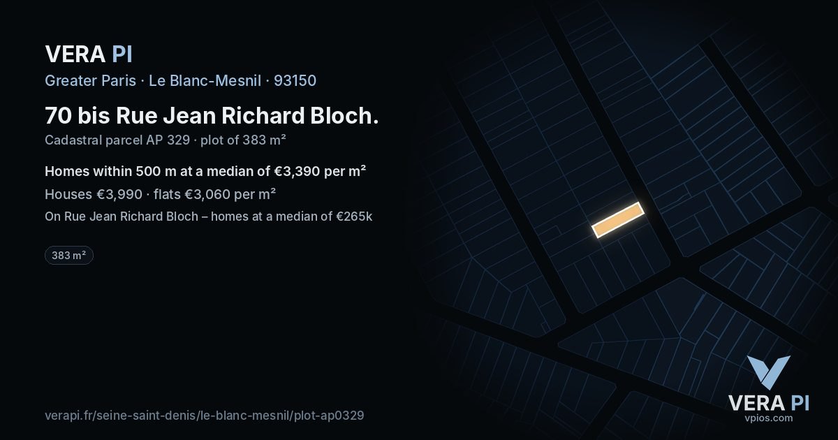 70 bis Rue Jean Richard Bloch, Le Blanc-Mesnil at night – the plot lit, the parcels around coloured by the prices near them