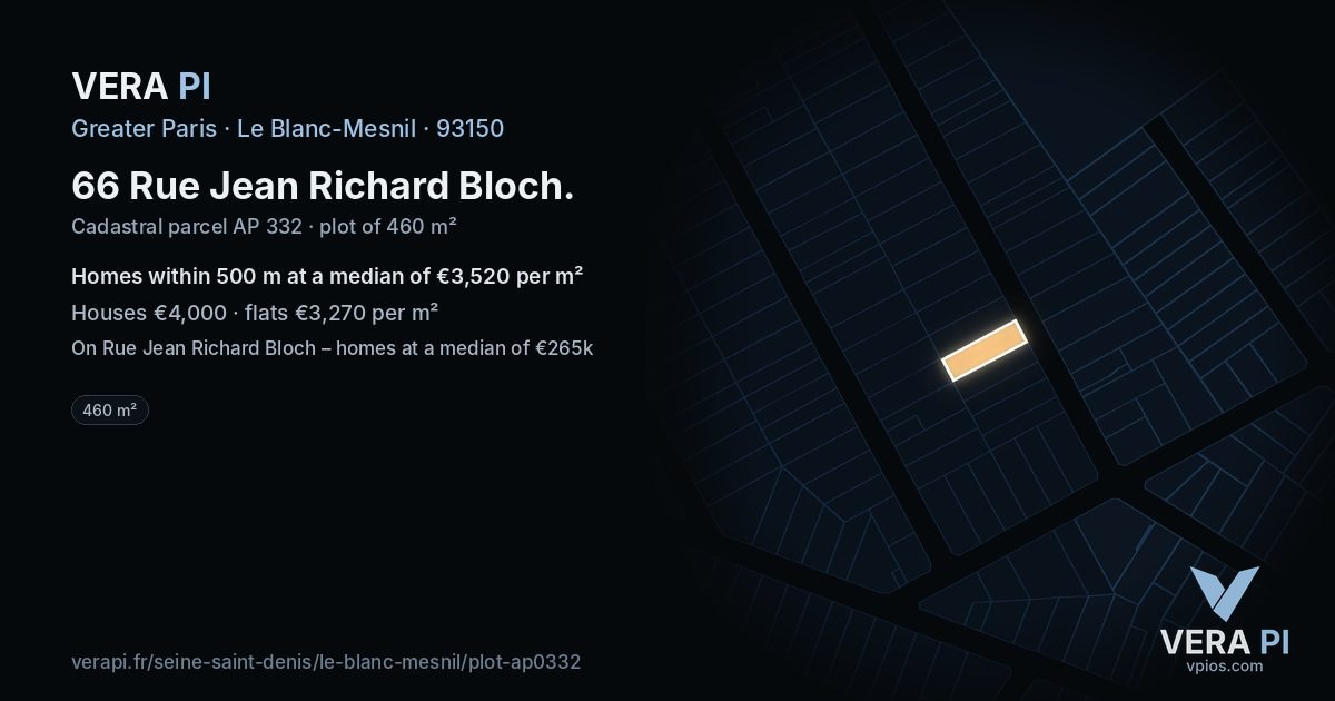 66 Rue Jean Richard Bloch, Le Blanc-Mesnil at night – the plot lit, the parcels around coloured by the prices near them