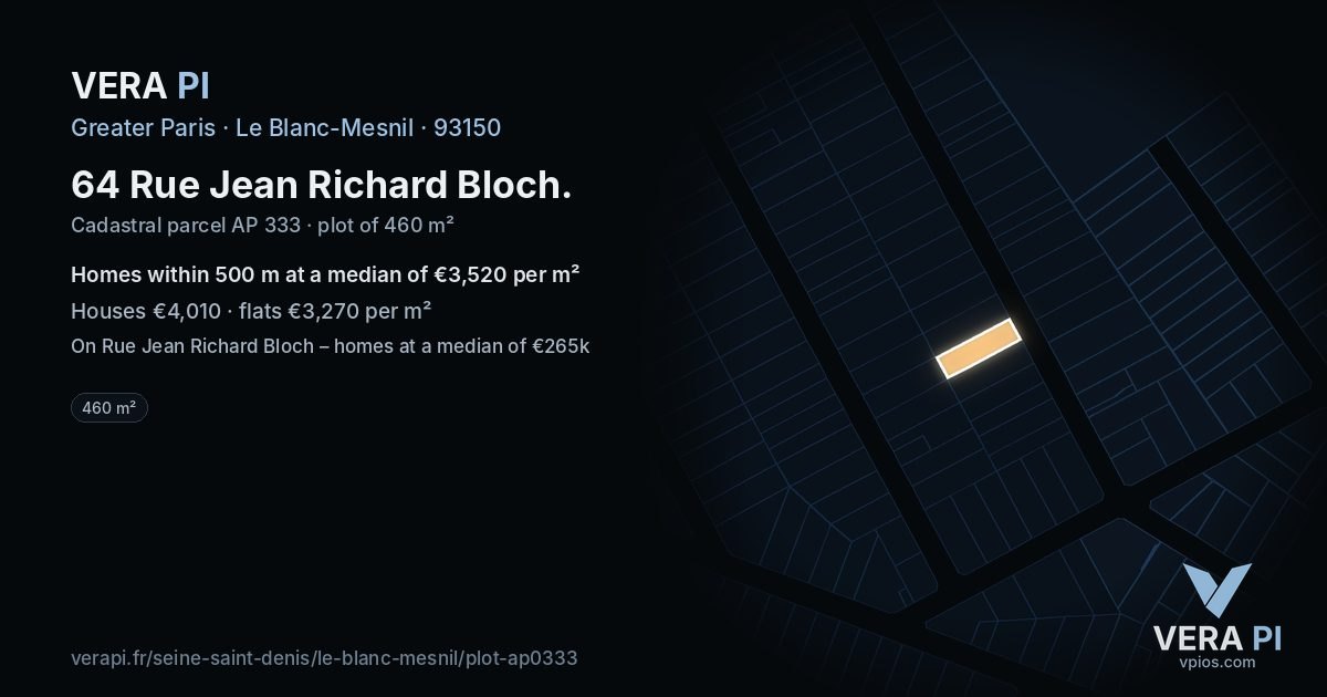 64 Rue Jean Richard Bloch, Le Blanc-Mesnil at night – the plot lit, the parcels around coloured by the prices near them