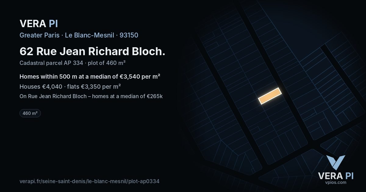62 Rue Jean Richard Bloch, Le Blanc-Mesnil at night – the plot lit, the parcels around coloured by the prices near them