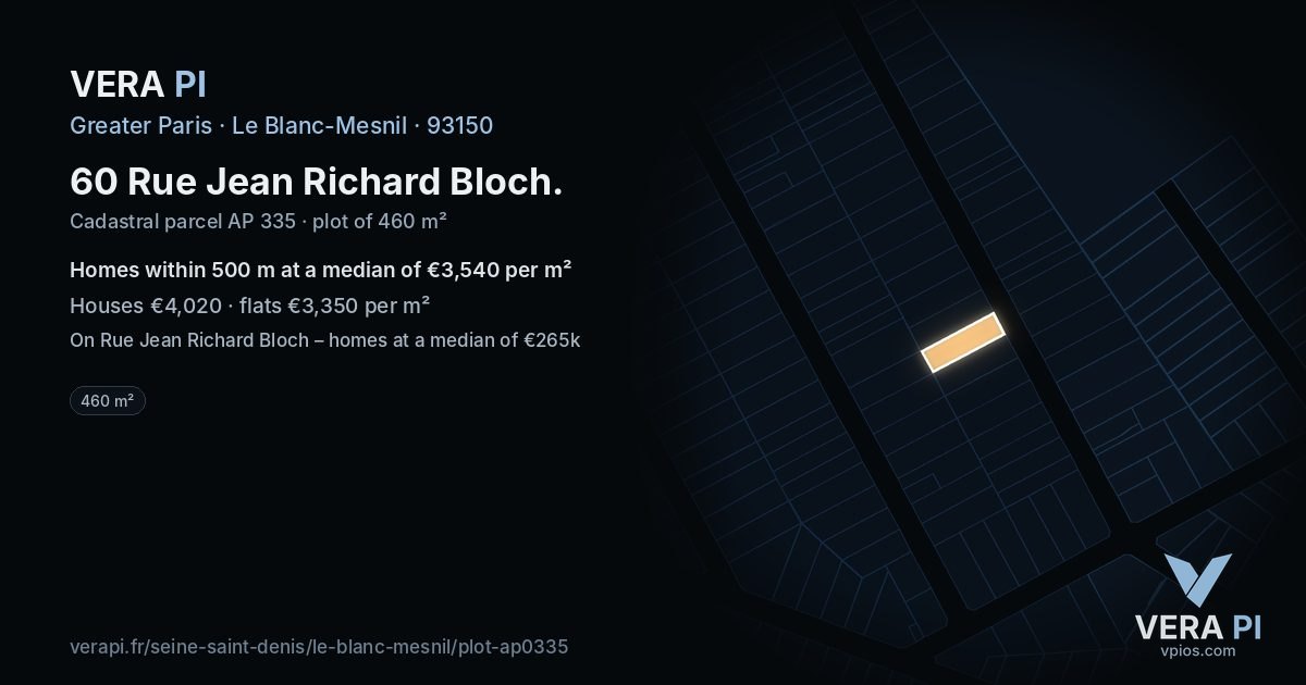 60 Rue Jean Richard Bloch, Le Blanc-Mesnil at night – the plot lit, the parcels around coloured by the prices near them