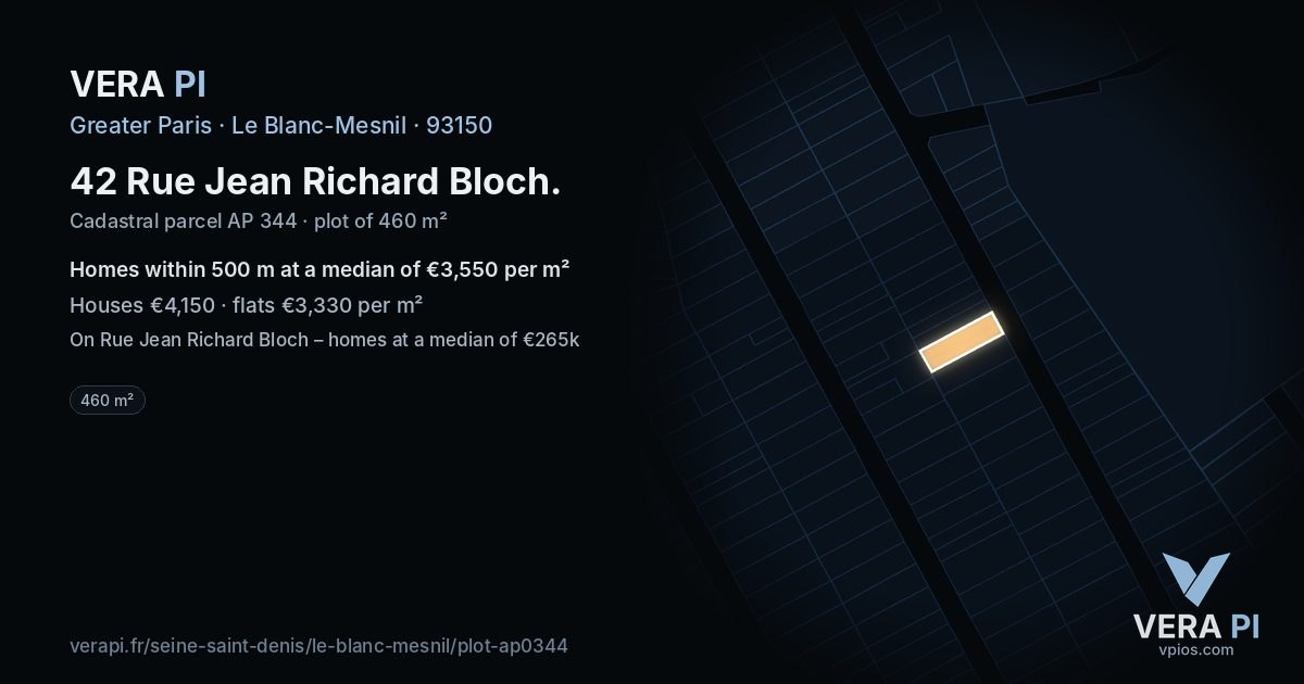 42 Rue Jean Richard Bloch, Le Blanc-Mesnil at night – the plot lit, the parcels around coloured by the prices near them