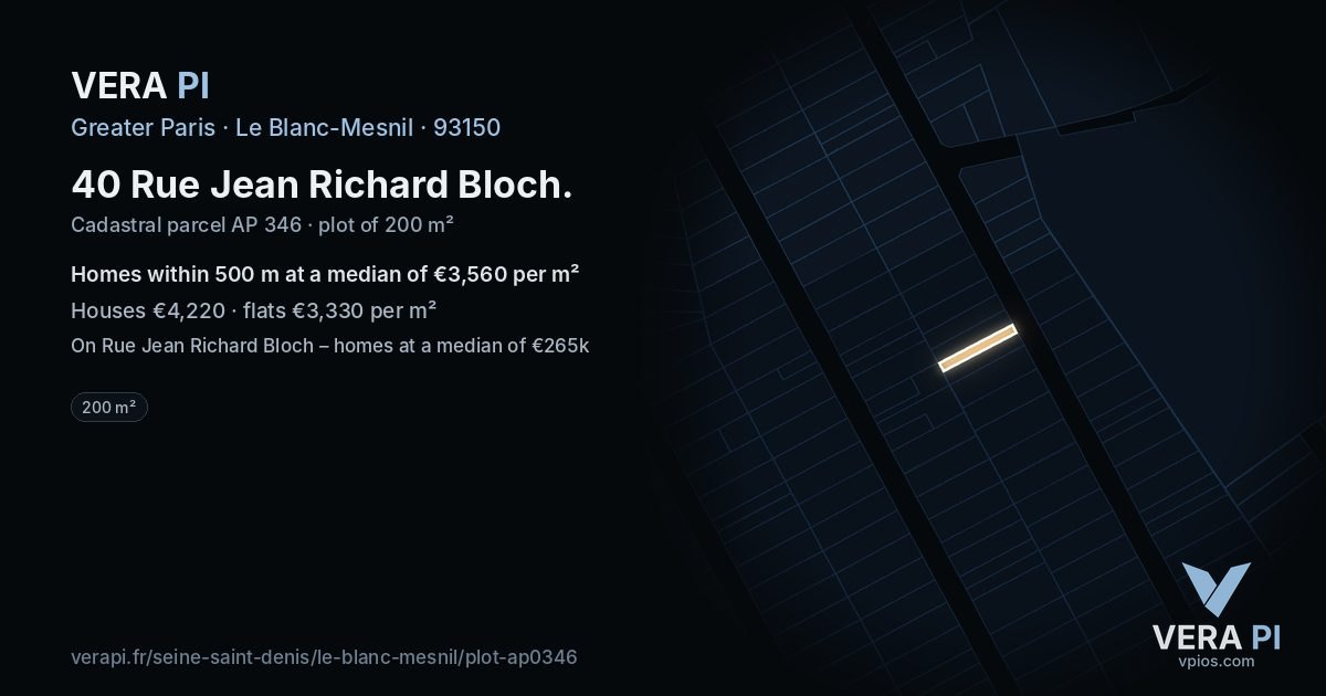 40 Rue Jean Richard Bloch, Le Blanc-Mesnil at night – the plot lit, the parcels around coloured by the prices near them