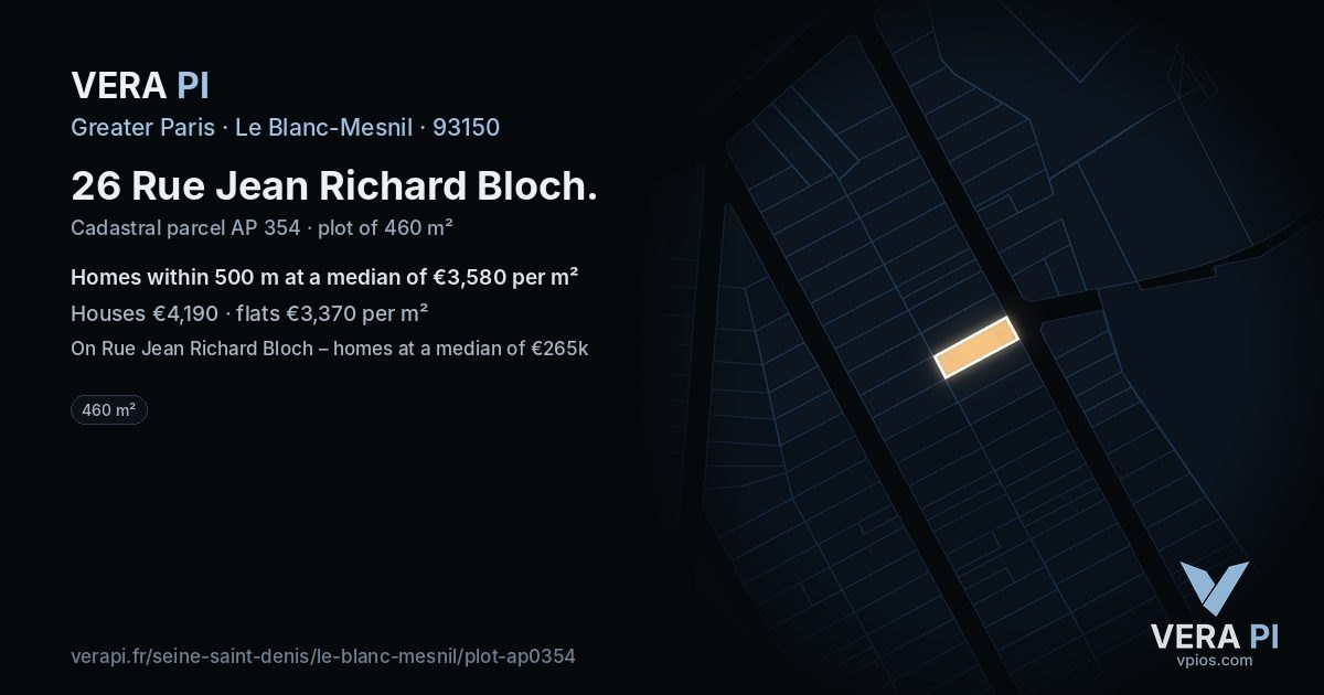 26 Rue Jean Richard Bloch, Le Blanc-Mesnil at night – the plot lit, the parcels around coloured by the prices near them