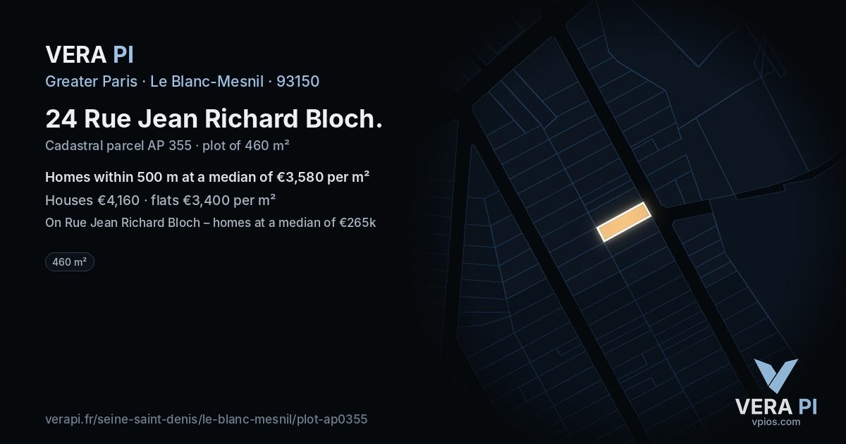 24 Rue Jean Richard Bloch, Le Blanc-Mesnil at night – the plot lit, the parcels around coloured by the prices near them