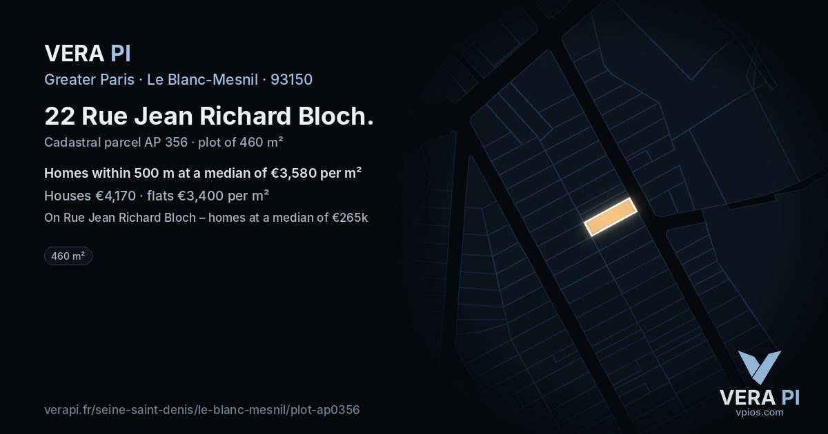 22 Rue Jean Richard Bloch, Le Blanc-Mesnil at night – the plot lit, the parcels around coloured by the prices near them