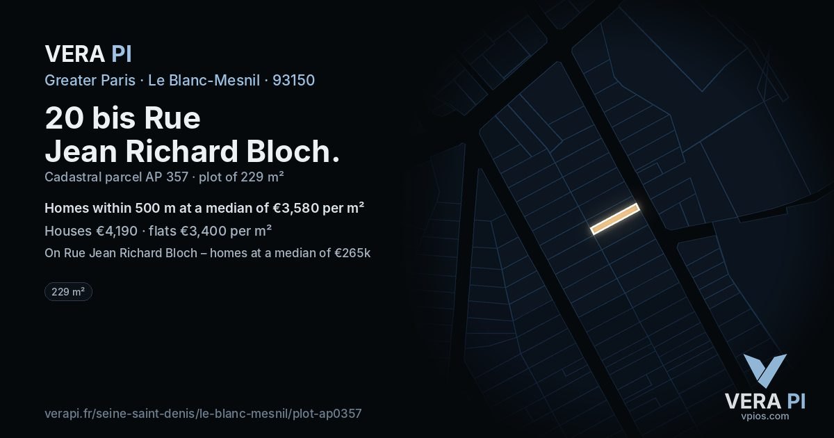 20 bis Rue Jean Richard Bloch, Le Blanc-Mesnil at night – the plot lit, the parcels around coloured by the prices near them