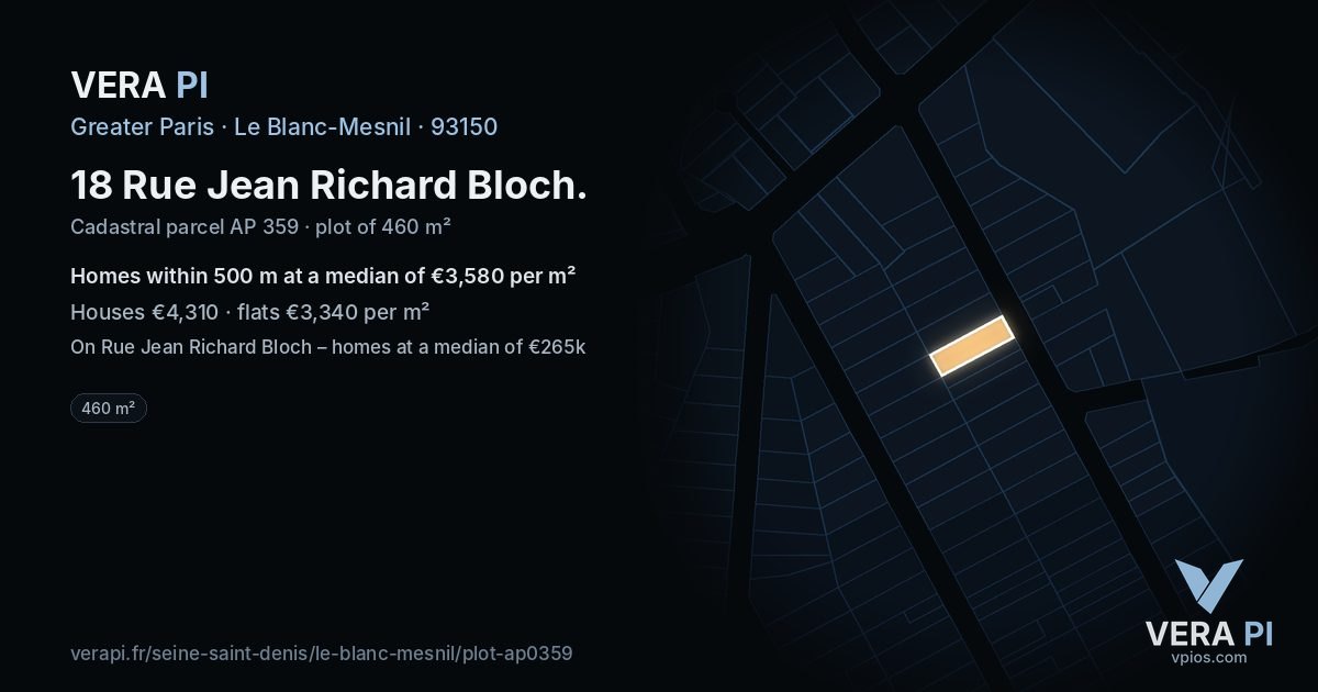 18 Rue Jean Richard Bloch, Le Blanc-Mesnil at night – the plot lit, the parcels around coloured by the prices near them