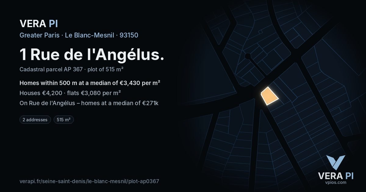 1 Rue de l'Angélus, Le Blanc-Mesnil at night – the plot lit, the parcels around coloured by the prices near them