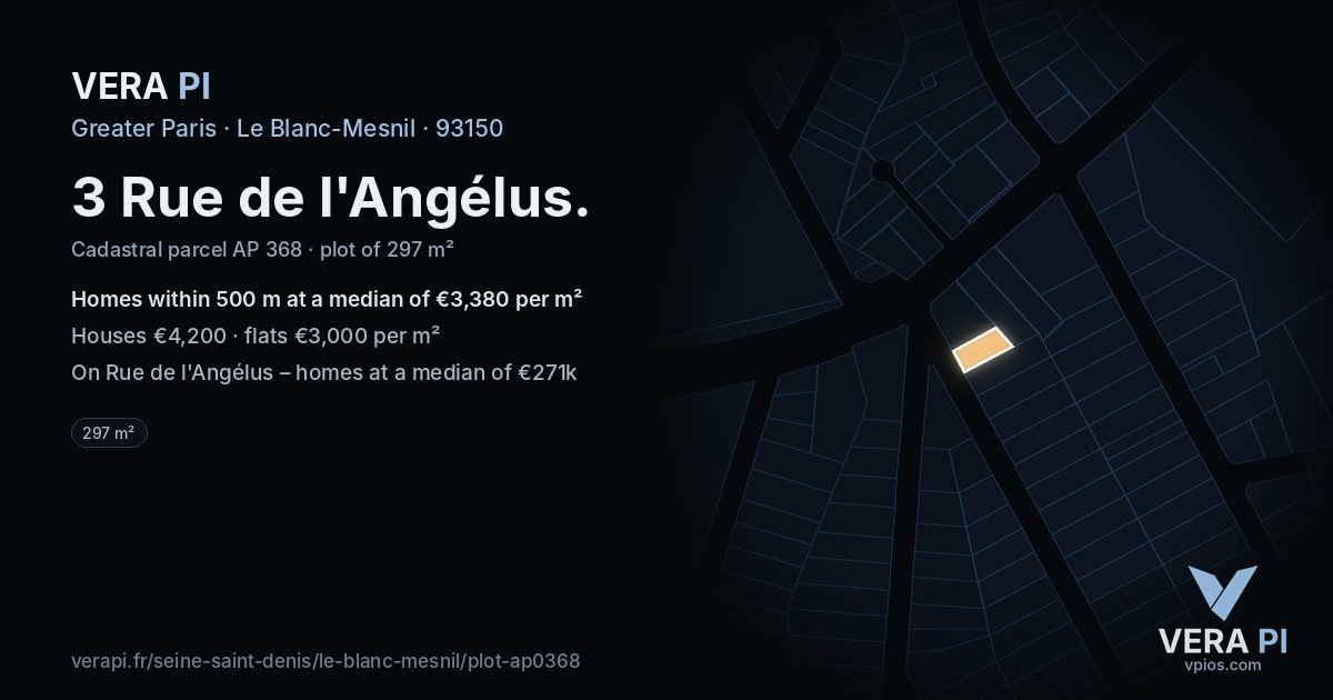 3 Rue de l'Angélus, Le Blanc-Mesnil at night – the plot lit, the parcels around coloured by the prices near them