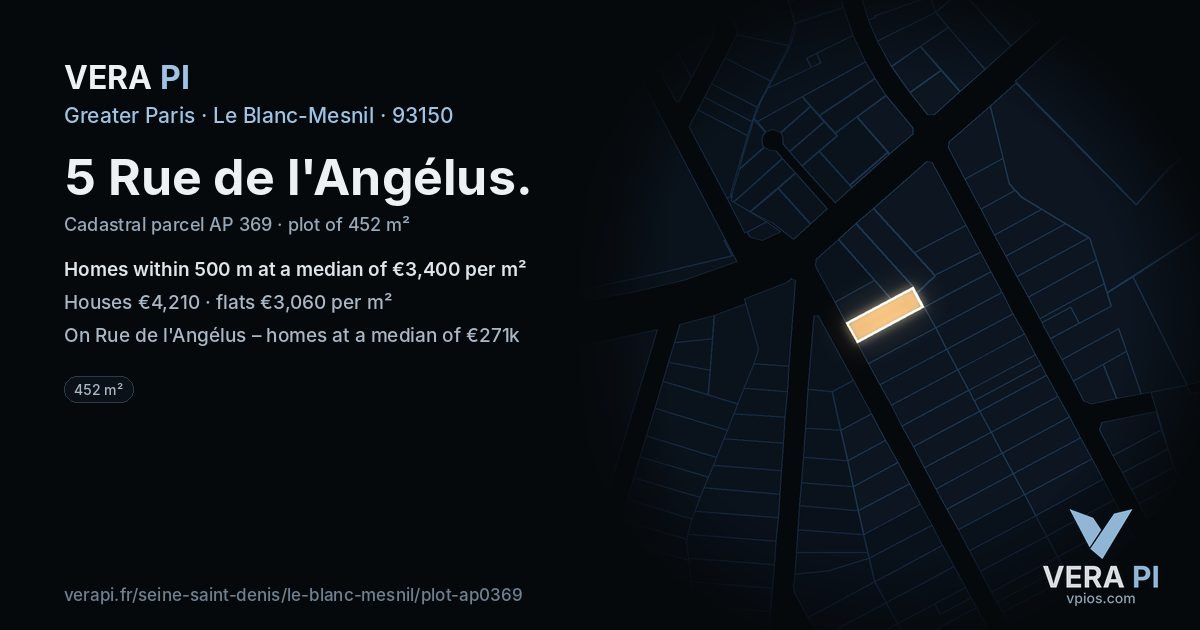5 Rue de l'Angélus, Le Blanc-Mesnil at night – the plot lit, the parcels around coloured by the prices near them