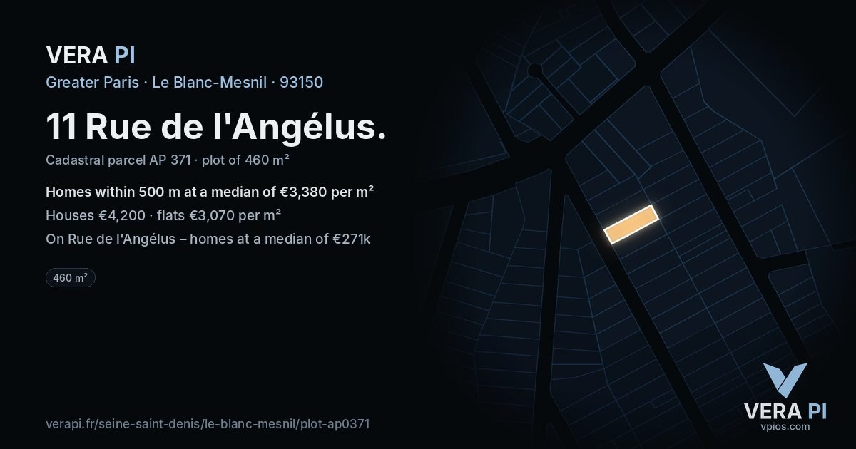 11 Rue de l'Angélus, Le Blanc-Mesnil at night – the plot lit, the parcels around coloured by the prices near them